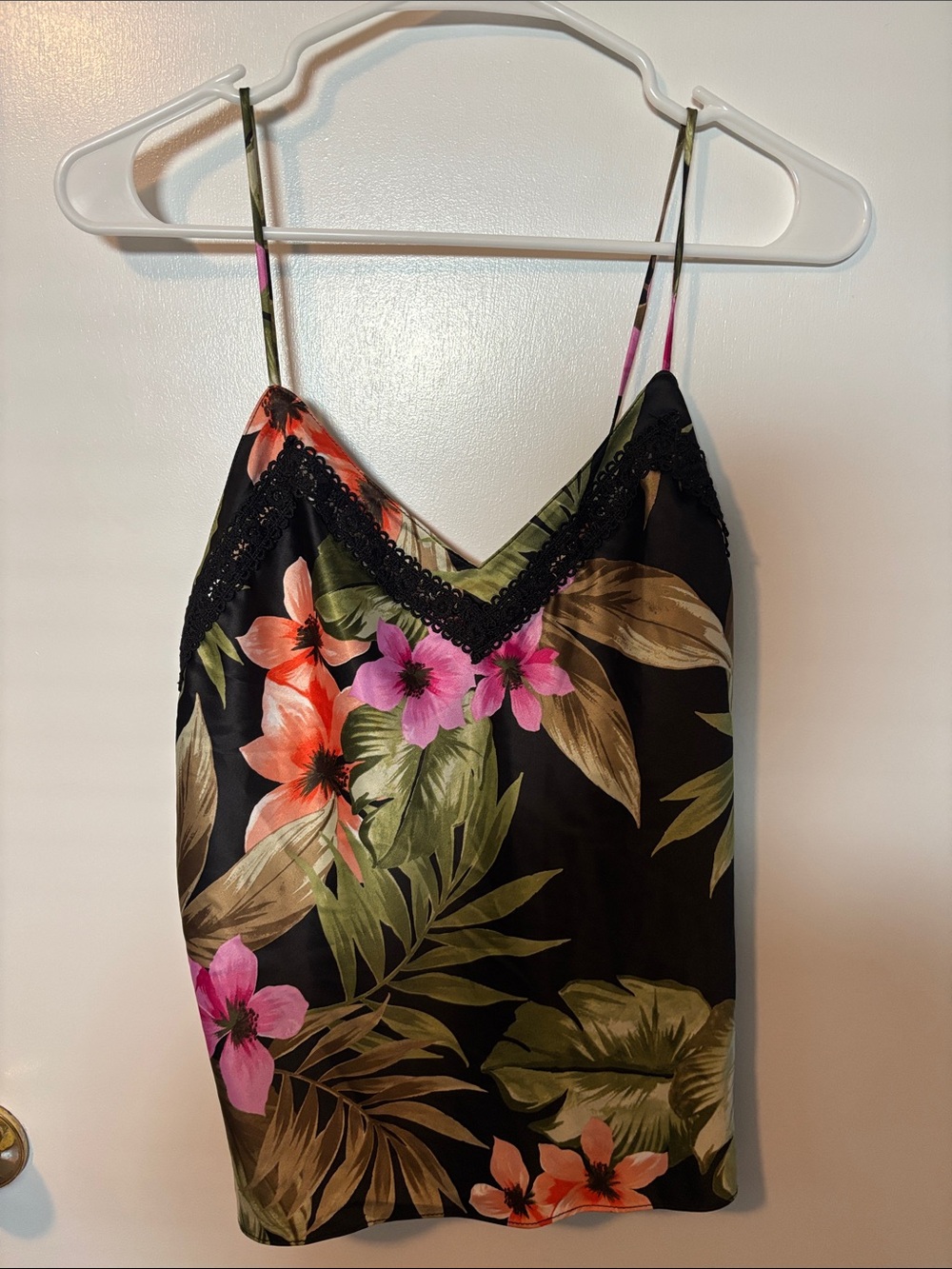 Y2K 90s Lace Detail Hawaiian Slip Tank Glam Fashion Medium NWOT
